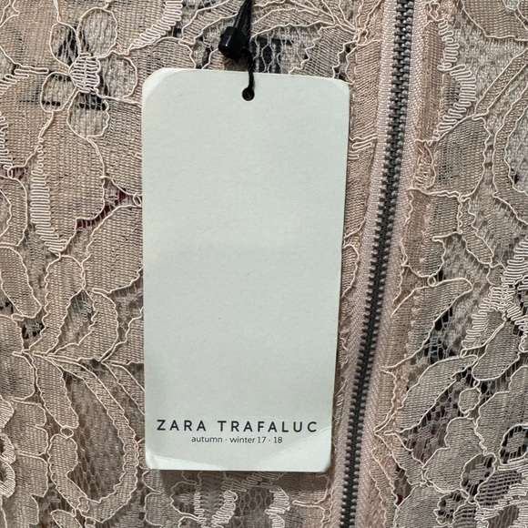 Zara Embroidered Roping Embellished Boxy Shear Tan Lace Blouse size Large - Picture 5 of 8